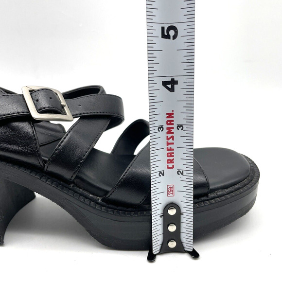 Vintage 90s Y2K Lower East Side Black Faux Leather Strappy Block Heel Sandal 5.5 - Picture 10 of 16